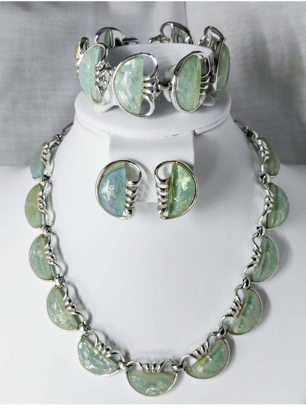 VTG Signed '57 Coro Silver Moonbeam Moonset Confetti Necklace Bracelet Earrings
